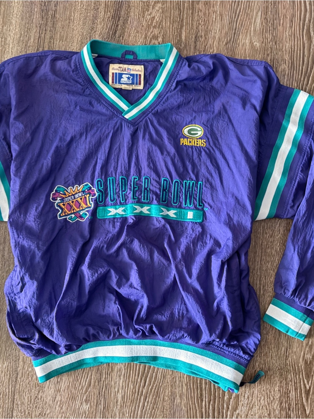 Vintage Green Bay Packers Men’s Purple Super Bowl Windbreaker Pullover